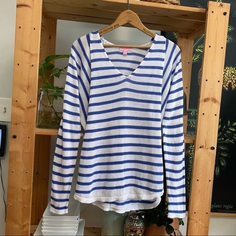 Lilly Pulitzer Blue White Striped Stasia Dolman Sleeve Knit Sweater Small - Picture 2 of 15